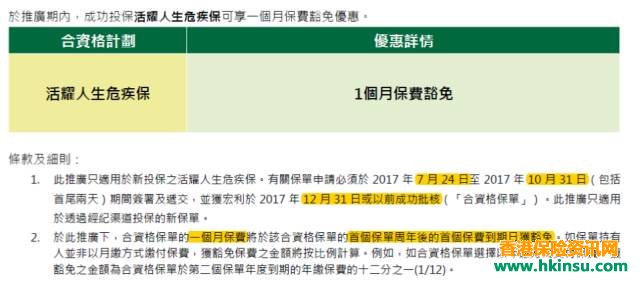 香港宏利保险最新优惠活动（7月24日-10月31日）